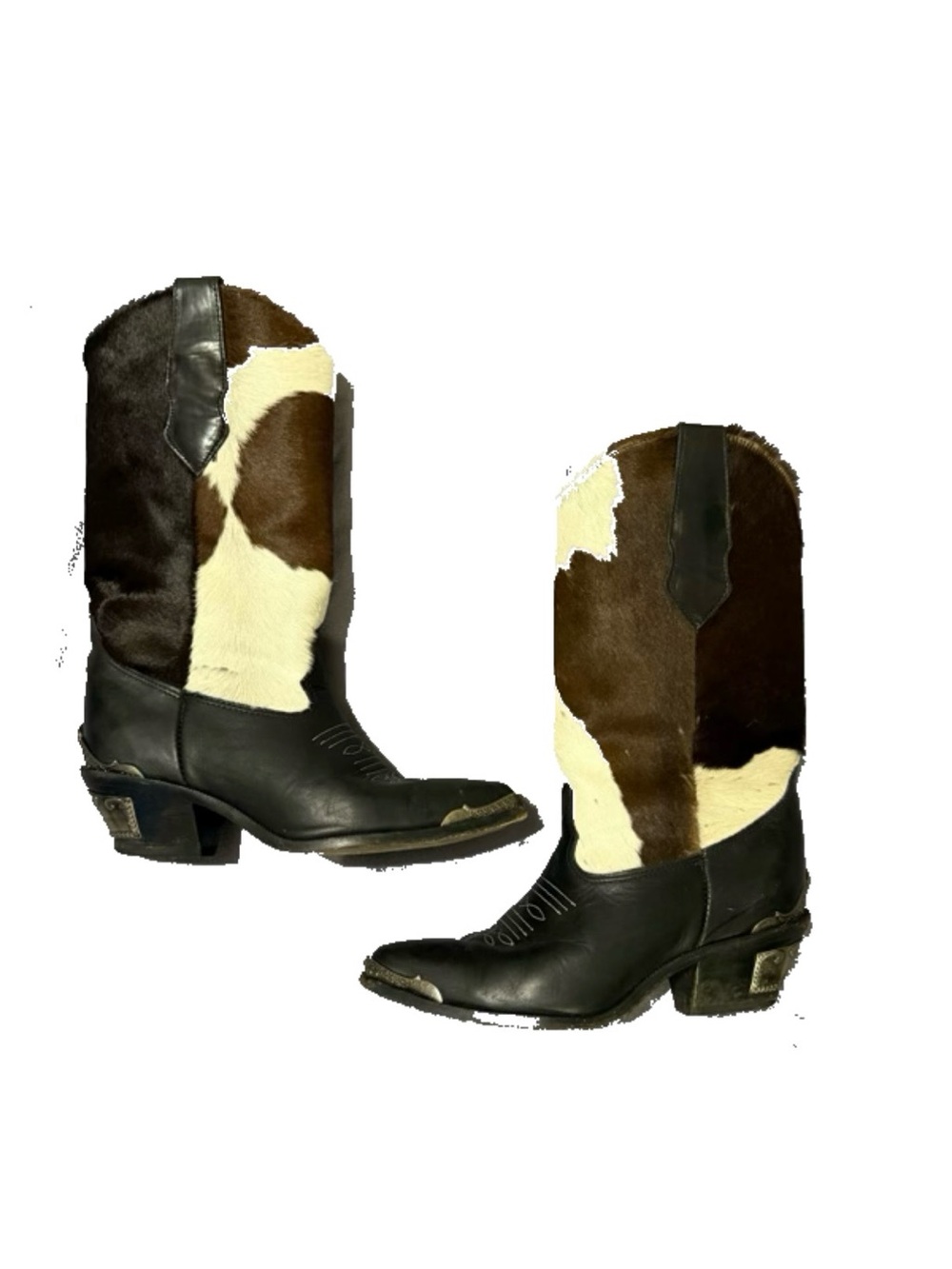 Vintage late 70s Genuine Cowhide Western Cowboy Boots - Black and Brown/White
